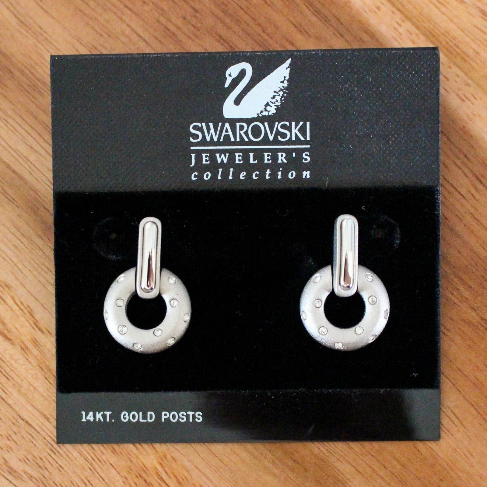 Swarovski Silver Crystal Pierced Earrings Drop Door Knockers 14kt Gold Posts
